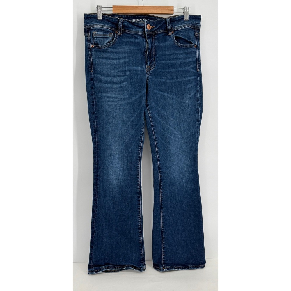 American Eagle Kick Flare Super Stretch Dark Wash Jeans Womens Sz 16 Regular